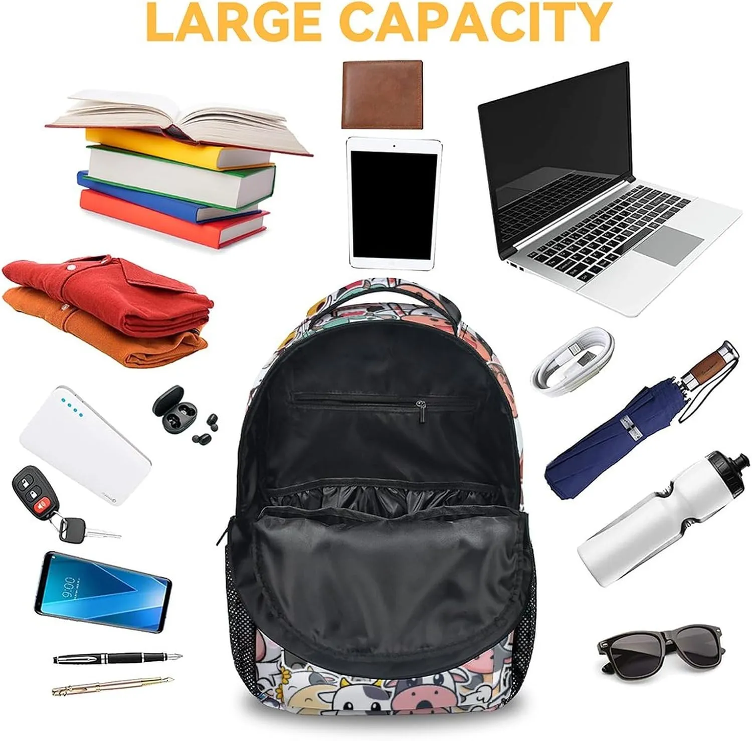 Cow Backpack for Girls Boys, 16 Inch Backpacks for School, Cute, Adjustable Straps, Durable, Lightweight, Large Capacity Bookbag for Kids