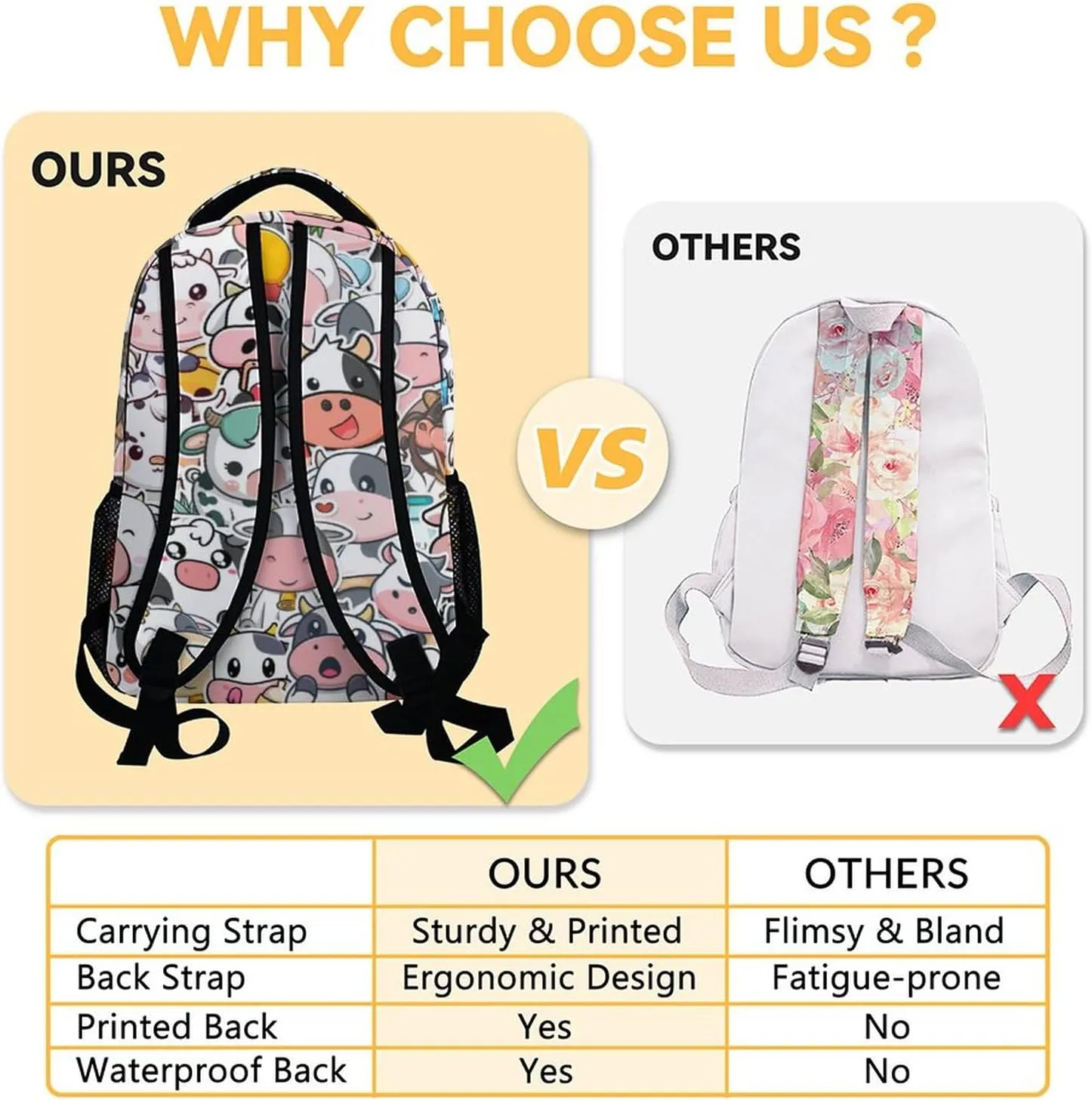 Cow Backpack for Girls Boys, 16 Inch Backpacks for School, Cute, Adjustable Straps, Durable, Lightweight, Large Capacity Bookbag for Kids