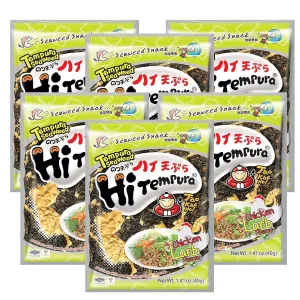 Crispy Tempura Seaweed Chips by Tao Kae Noi, Healthy Nori Snacks for Kids and Adults, Chicken Larb Flavor, Premium Seaweed, Pack of 6, 40g per Bag