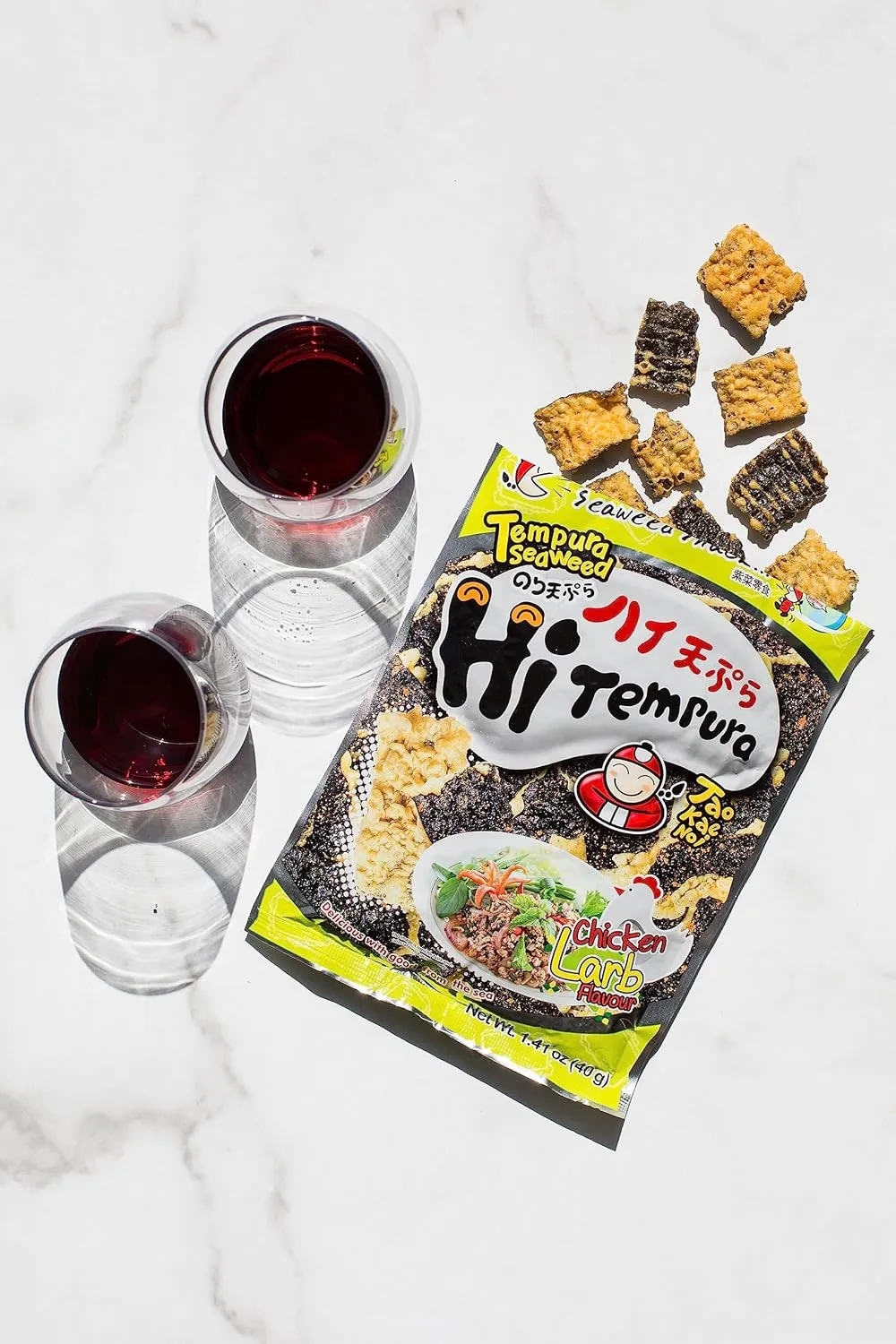 Crispy Tempura Seaweed Chips by Tao Kae Noi, Healthy Nori Snacks for Kids and Adults, Chicken Larb Flavor, Premium Seaweed, Pack of 6, 40g per Bag