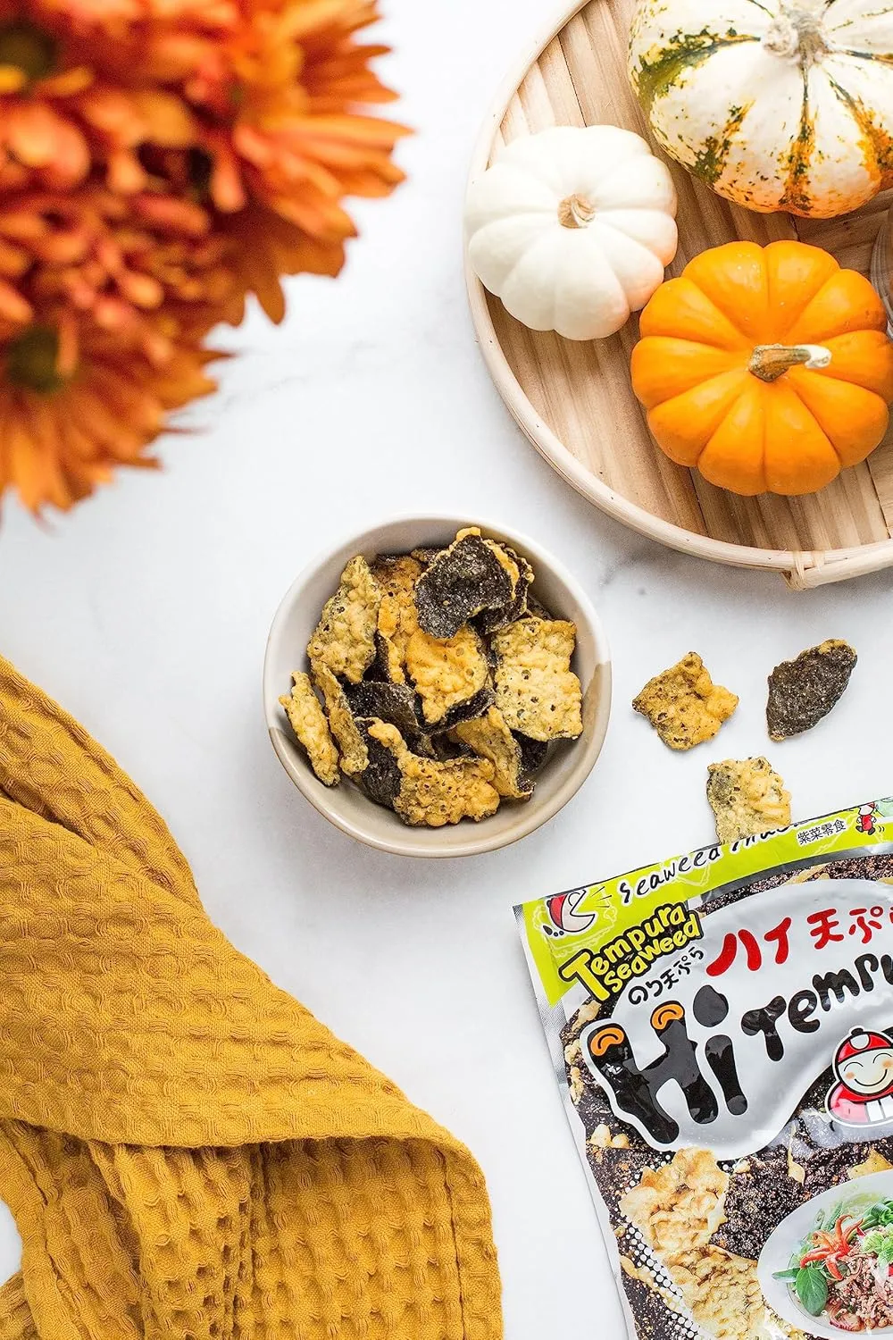 Crispy Tempura Seaweed Chips by Tao Kae Noi, Healthy Nori Snacks for Kids and Adults, Chicken Larb Flavor, Premium Seaweed, Pack of 6, 40g per Bag