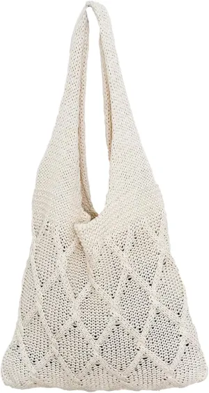 Crochet Tote Bag Beach Mesh Knitted Bag Large Aesthetic Shoulder Bag Handbags Hippie Bag Hollow Hobo Bag for Women