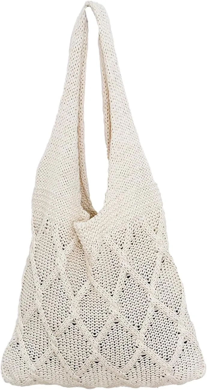 Crochet Tote Bag Beach Mesh Knitted Bag Large Aesthetic Shoulder Bag Handbags Hippie Bag Hollow Hobo Bag for Women
