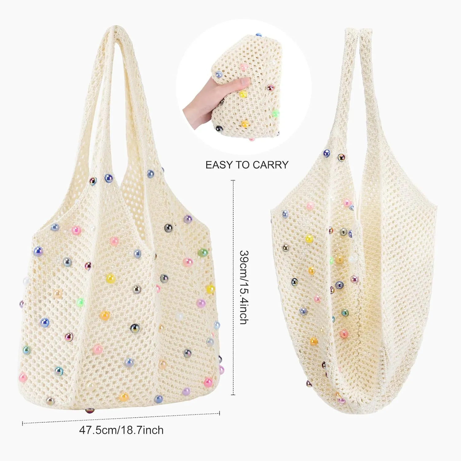 Crochet Tote Bag for Women Mesh Summer Beach Bag Large Knitted Bag Woven Shoulder Handbag Vacation Aesthetic Hobo Bag Travel