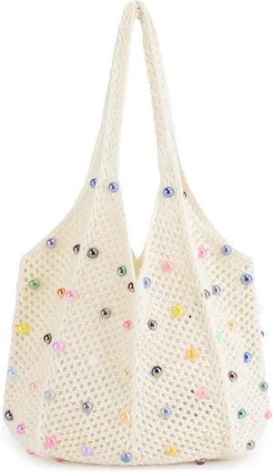 Crochet Tote Bag for Women Mesh Summer Beach Bag Large Knitted Bag Woven Shoulder Handbag Vacation Aesthetic Hobo Bag Travel