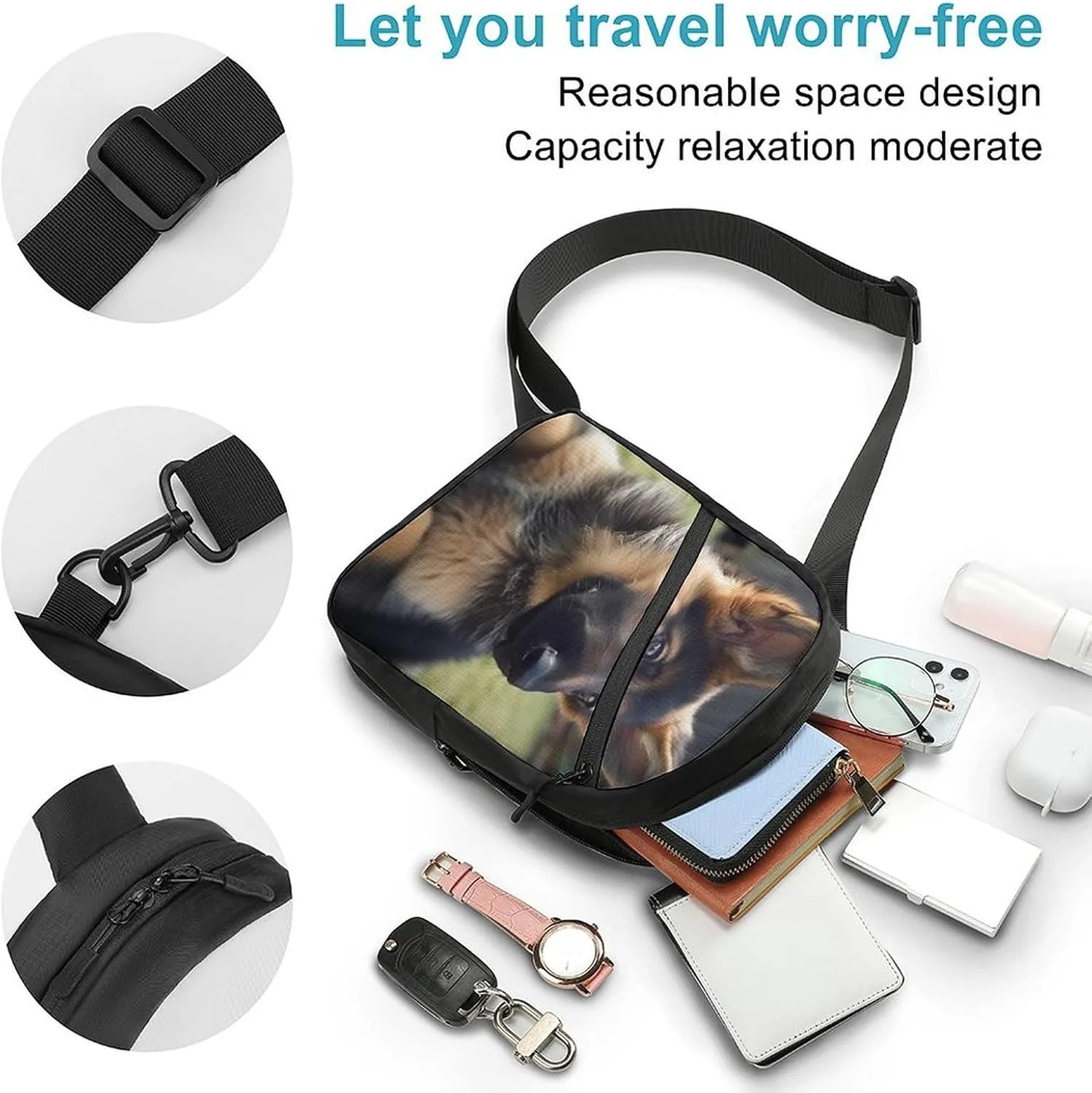 Crossbody Bag for Women Men Chest Bag Gray Animals Sling Bag Crossbody Shoulder Bag Sling Backpack