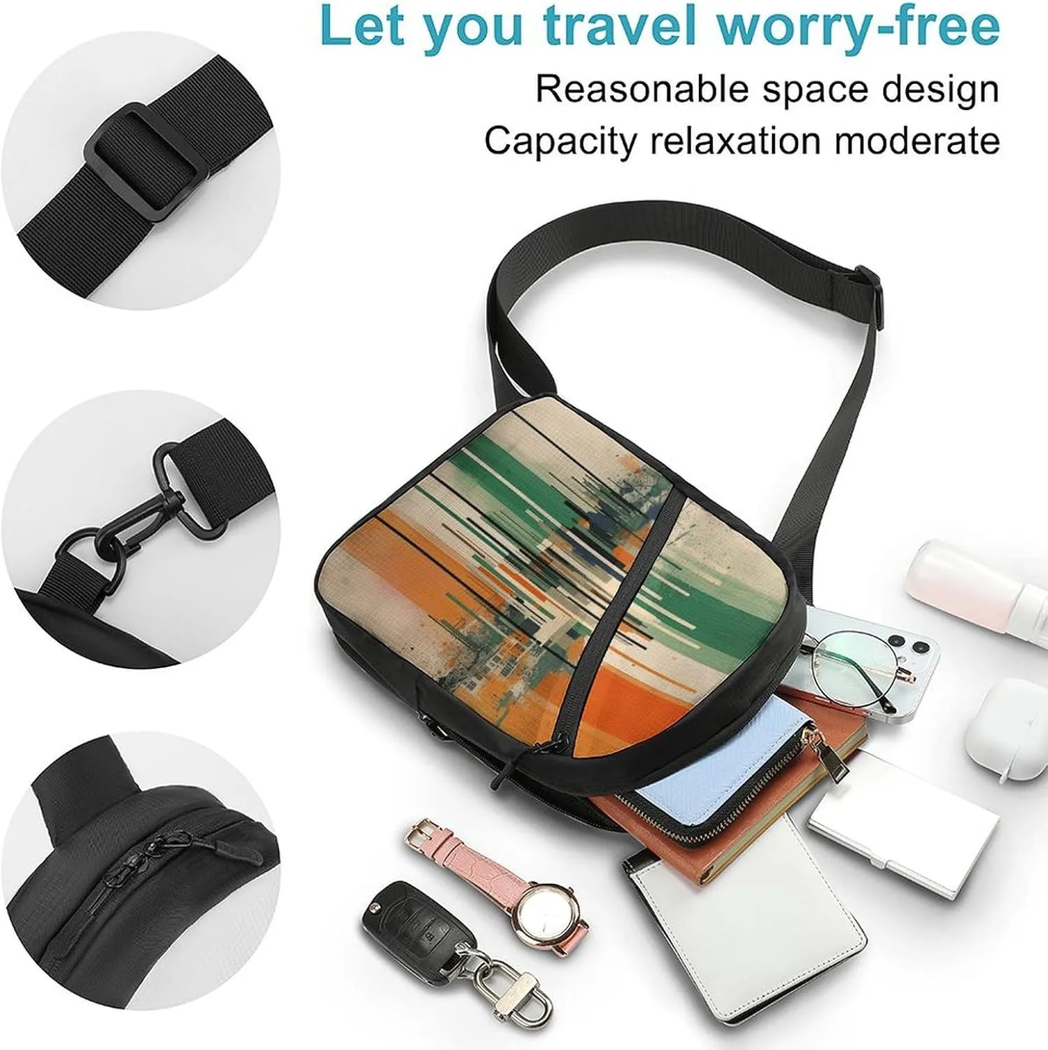 Crossbody Bag for Women Men Chest Bag Green Decorative Pattern Sling Bag Crossbody Shoulder Bag Sling Backpack