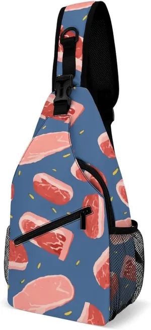 Crossbody Bag for Women Men Chest Bag Meat Slices Pattern Sling Bag Crossbody Shoulder Bag Sling Backpack