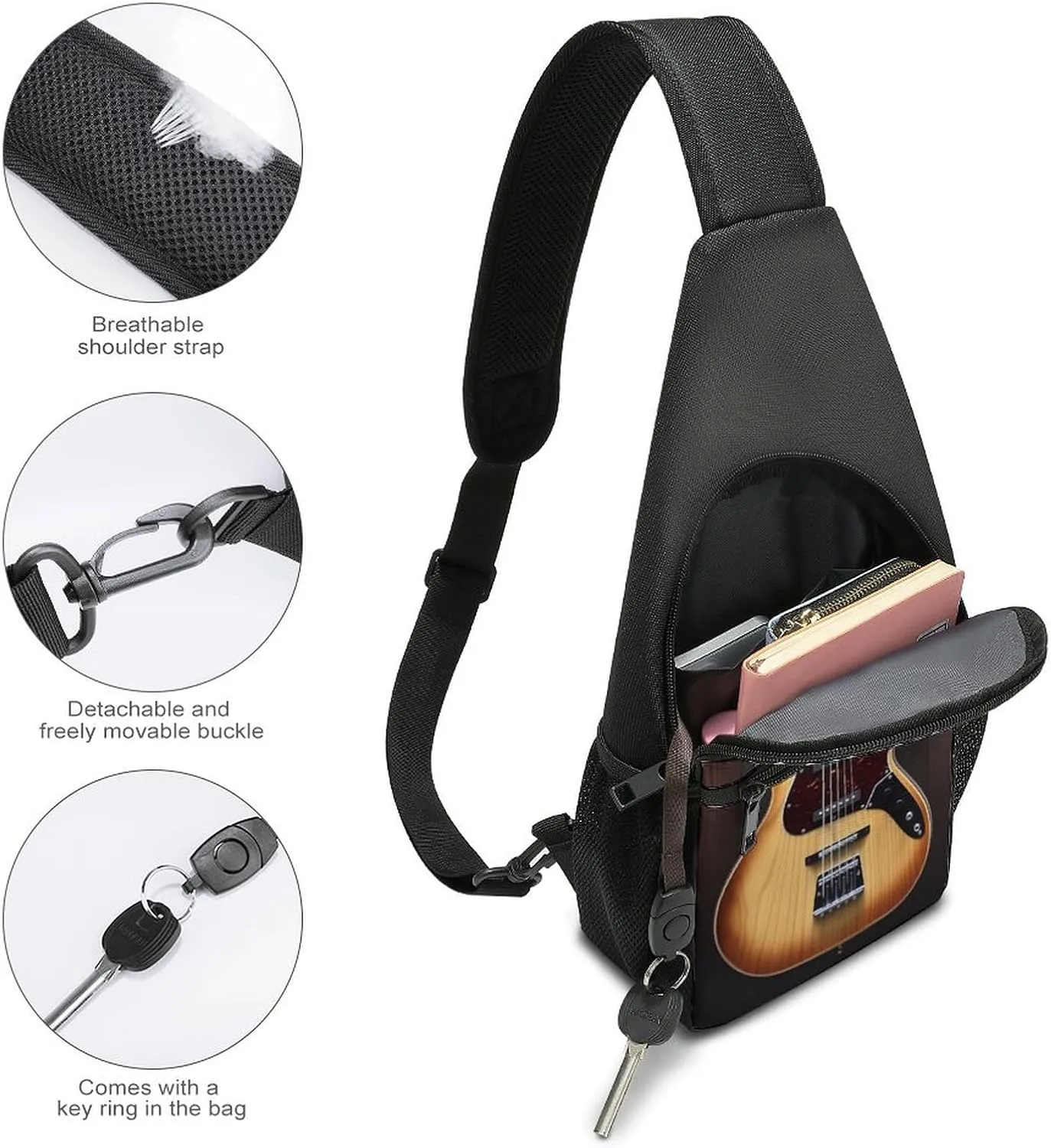 Crossbody Bag for Women Men Sling Bag Gray Animals Chest Bag Crossbody Adjustable Shoulder Bag