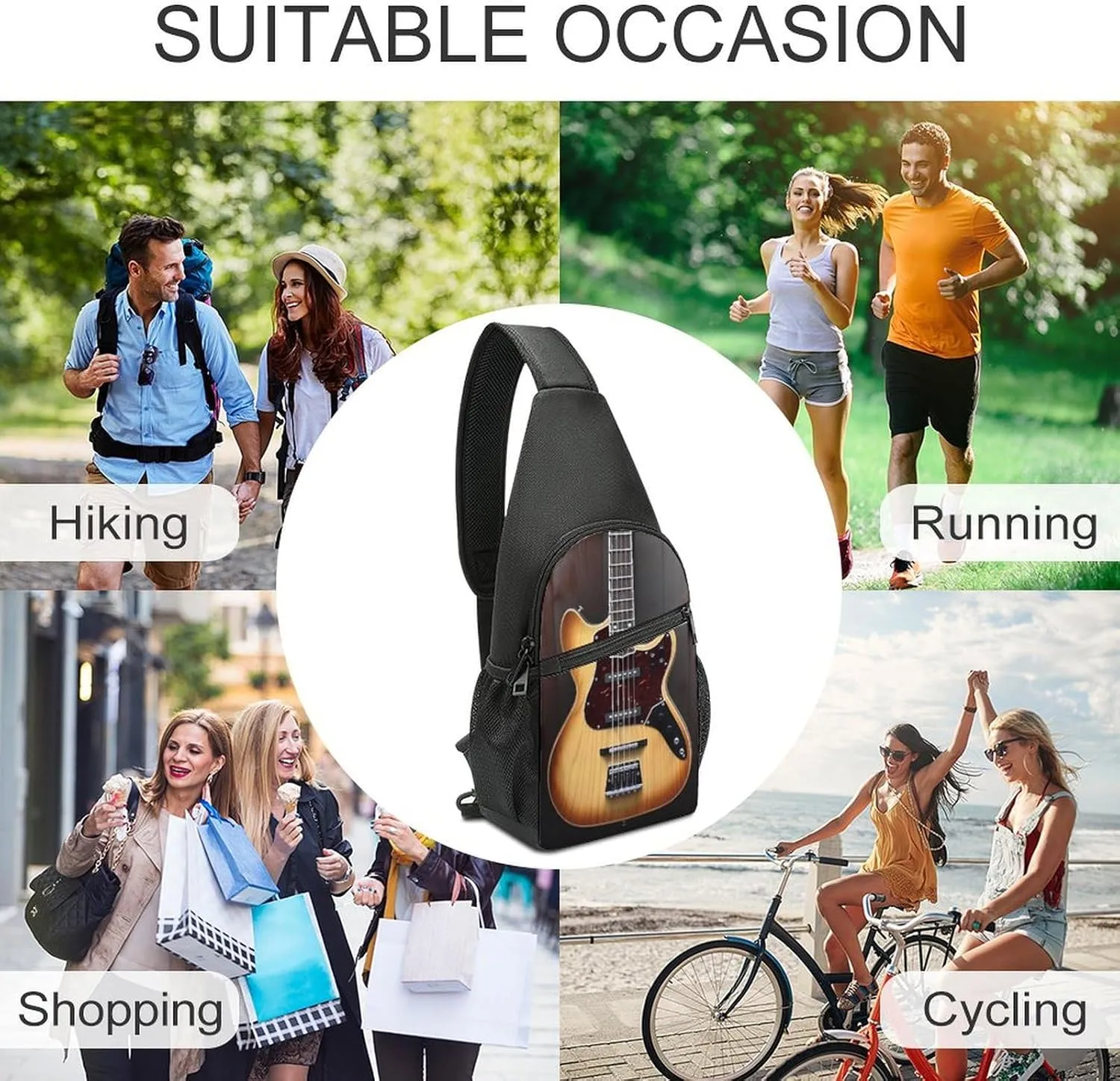 Crossbody Bag for Women Men Sling Bag Gray Animals Chest Bag Crossbody Adjustable Shoulder Bag