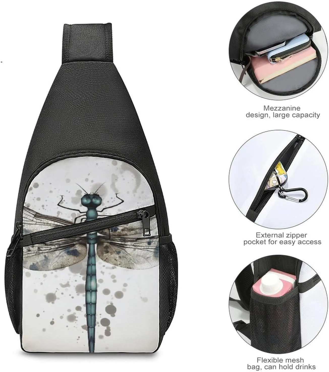 Crossbody Bag for Women Men Sling Bag Modern Dragonfly Chest Bag Crossbody Adjustable Shoulder Bag