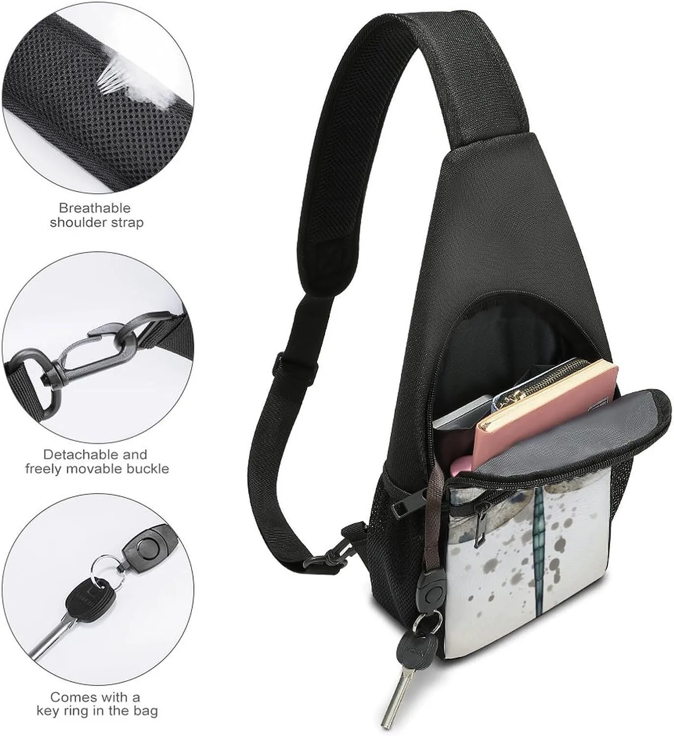 Crossbody Bag for Women Men Sling Bag Modern Dragonfly Chest Bag Crossbody Adjustable Shoulder Bag