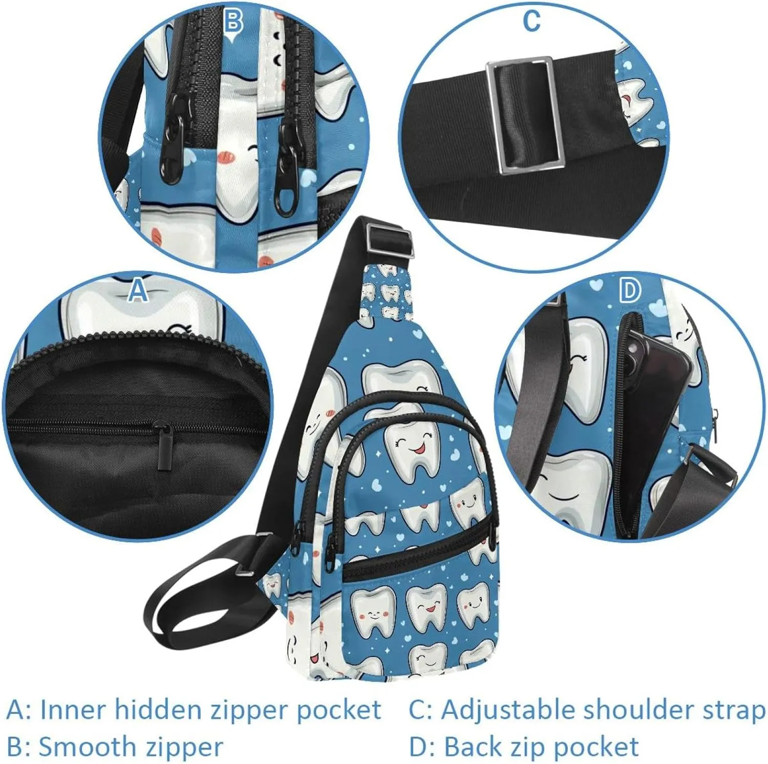 Crossbody Bags for Women Cross Body Bag for Woman Sling Bag Crossbody Bag Cute Teeth Sling Backpack Travel