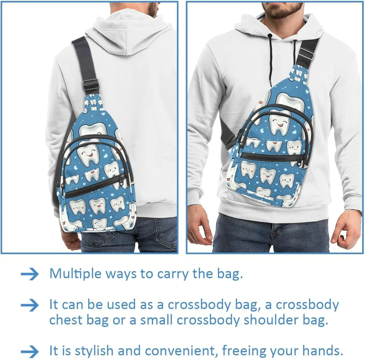 Crossbody Bags for Women Cross Body Bag for Woman Sling Bag Crossbody Bag Cute Teeth Sling Backpack Travel