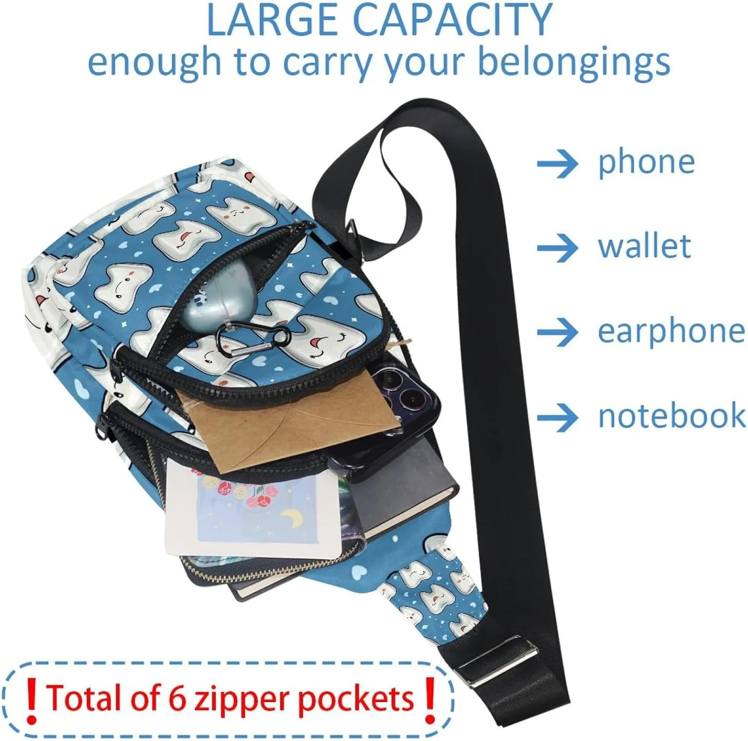 Crossbody Bags for Women Cross Body Bag for Woman Sling Bag Crossbody Bag Cute Teeth Sling Backpack Travel