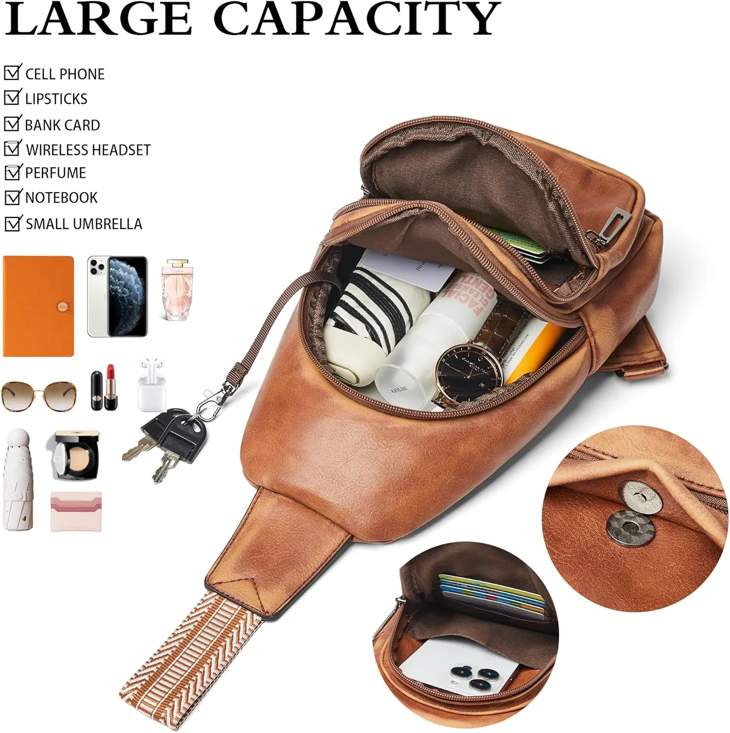 Crossbody Bags for Women Men Sling Bag 5 Pockets Fanny Pack Sling Backpack Chest Daypack Travel Purse Anti Theft
