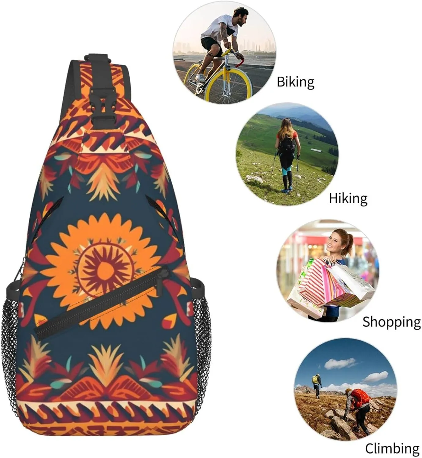 Crossbody Bags for Women Men Trendy Sling Bag Casual Chest Bag Mexican Folk Art Patterns Shoulder Bag for Travel Sport