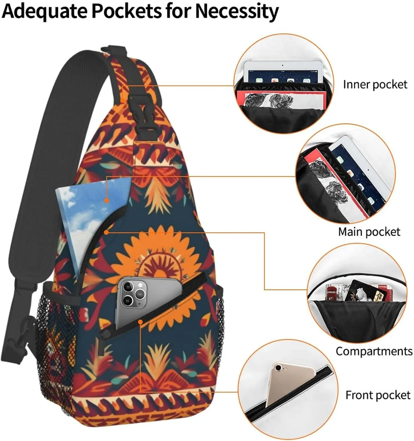 Crossbody Bags for Women Men Trendy Sling Bag Casual Chest Bag Mexican Folk Art Patterns Shoulder Bag for Travel Sport