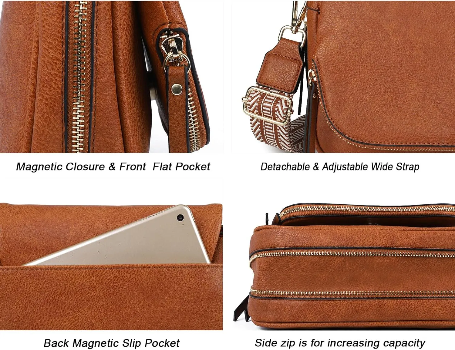 Crossbody Bags for Women Small Pu Leather Over the Shoulder Purses and Flap Cross Body Handbags with Multi Pockets