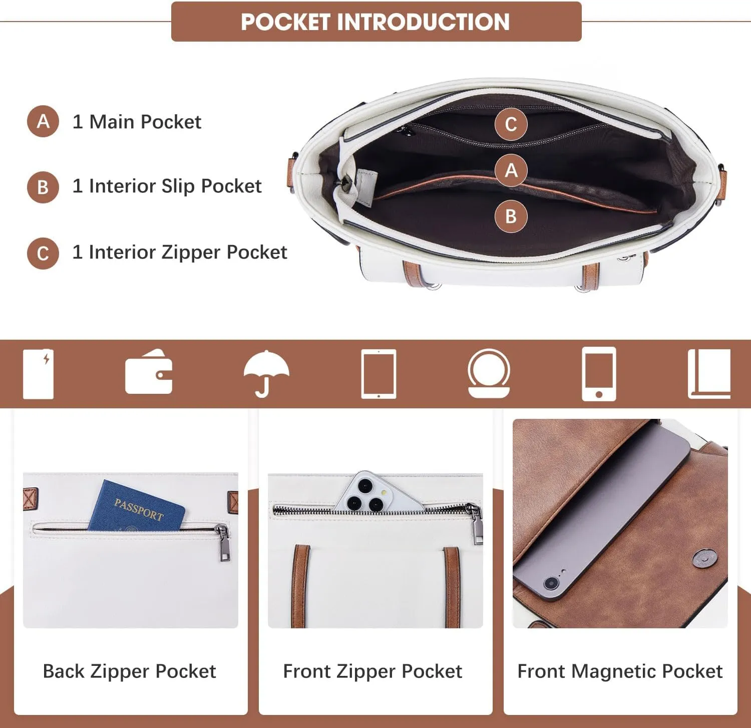 Crossbody Bags for Women,Multi Pocket Crossbody Purses Vegan Leather Shoulder Handbags Travel Purse Adjustable Strap