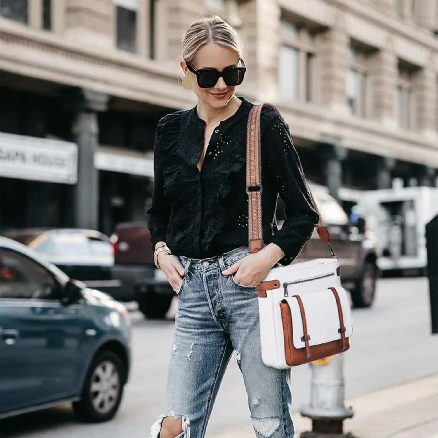 Crossbody Bags for Women,Multi Pocket Crossbody Purses Vegan Leather Shoulder Handbags Travel Purse Adjustable Strap