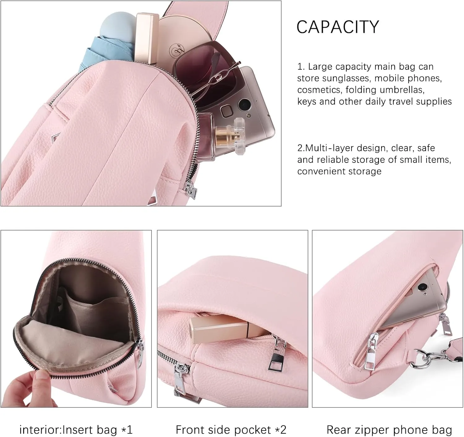 Crossbody Bags for Women,Sling Bag for Women,Fanny Packs Chest Bag for Work Travel Leather Sling Backpack