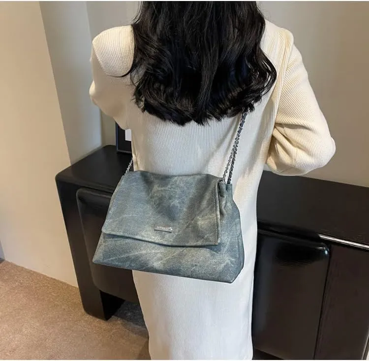 Crossbody Bags with Chains for Women Large Pu Leather Shoulder Purses and Flap Crossbody Handbags