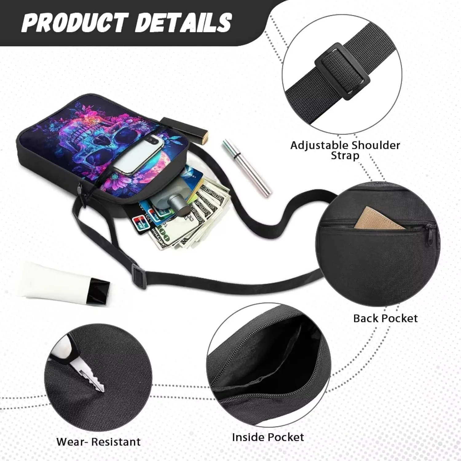 Crossbody Purse for Women Polyester Messenger Bag with Multi-Function Pockets Small Cell Phone Purse for Travel