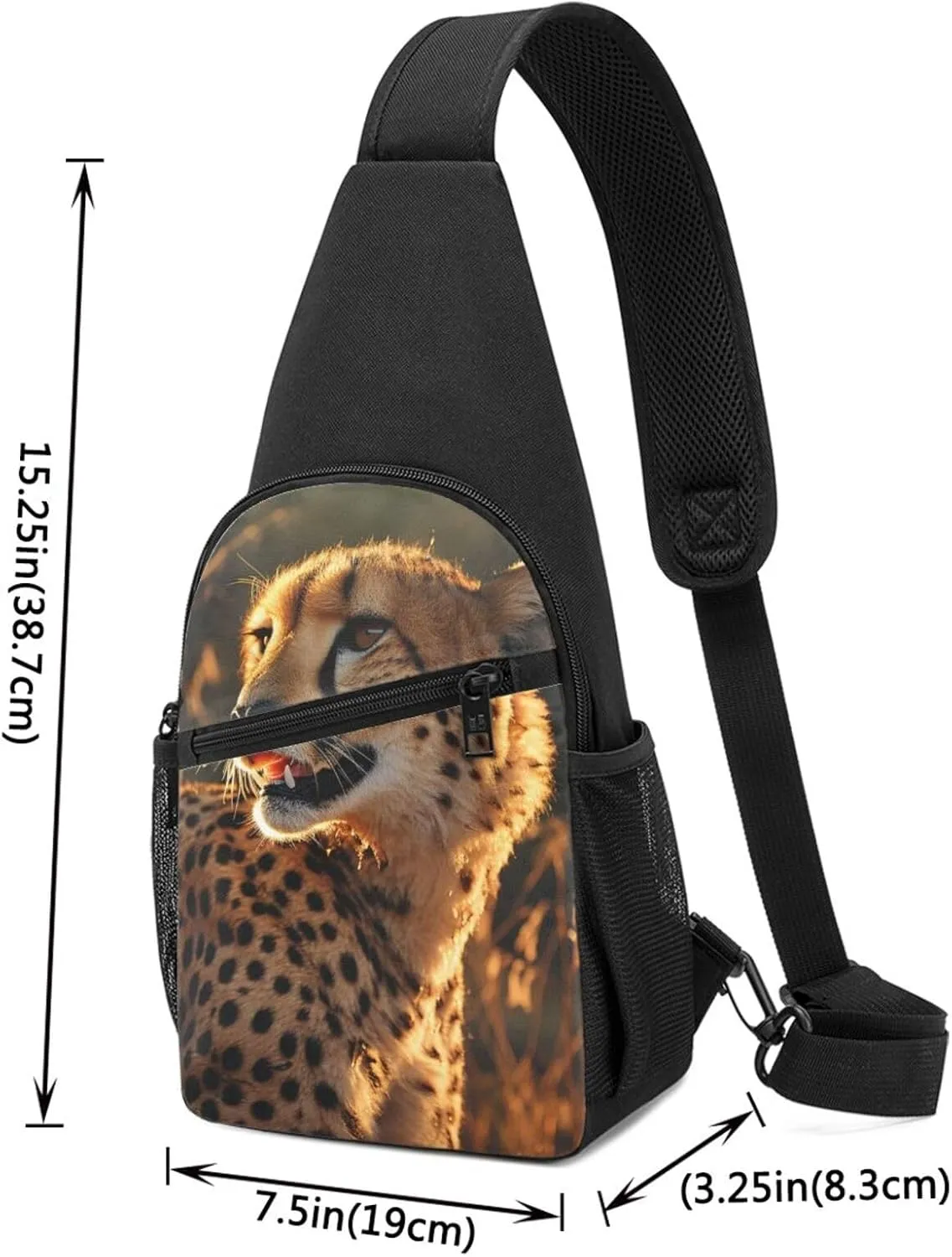 Crossbody Sling Backpack Sling Bag for Men Women Cross Chest Bag Shoulder Bag Cheetah Travel Hiking Daypack