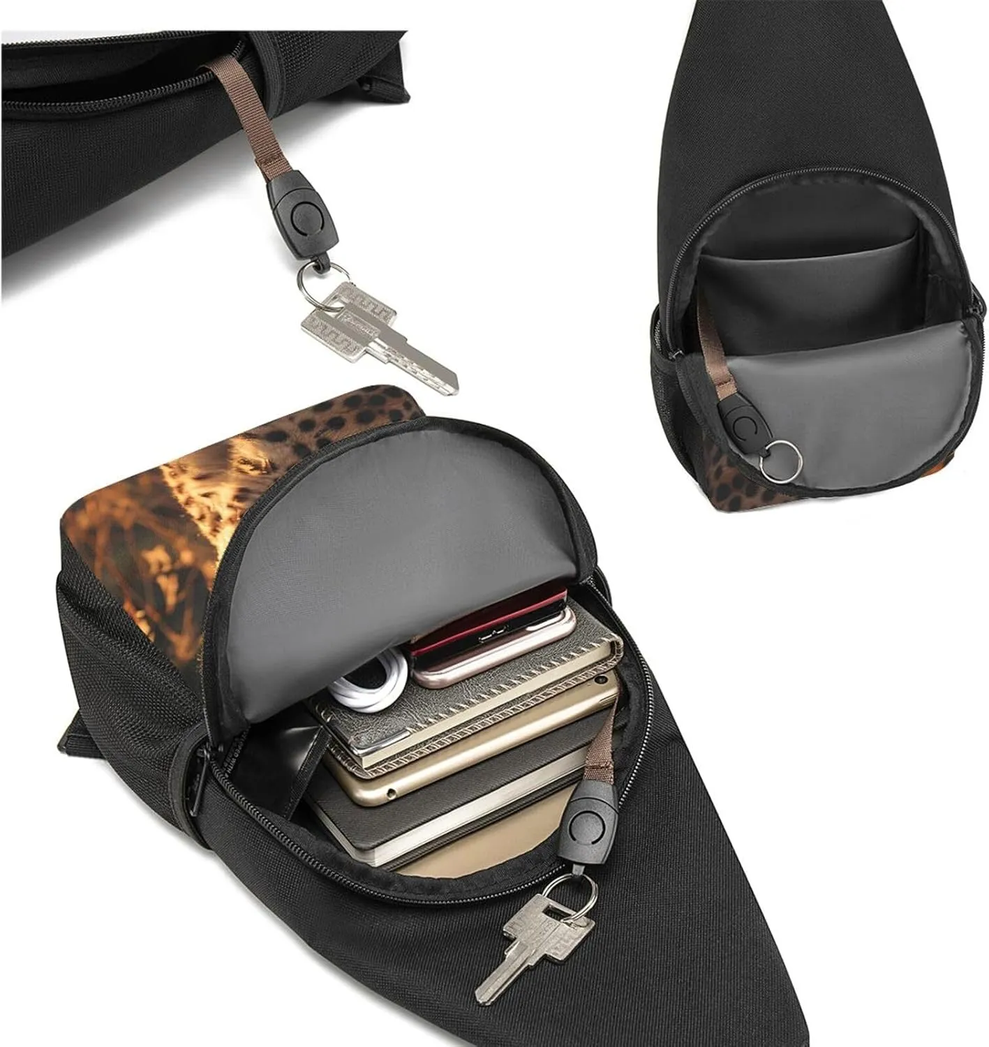 Crossbody Sling Backpack Sling Bag for Men Women Cross Chest Bag Shoulder Bag Cheetah Travel Hiking Daypack