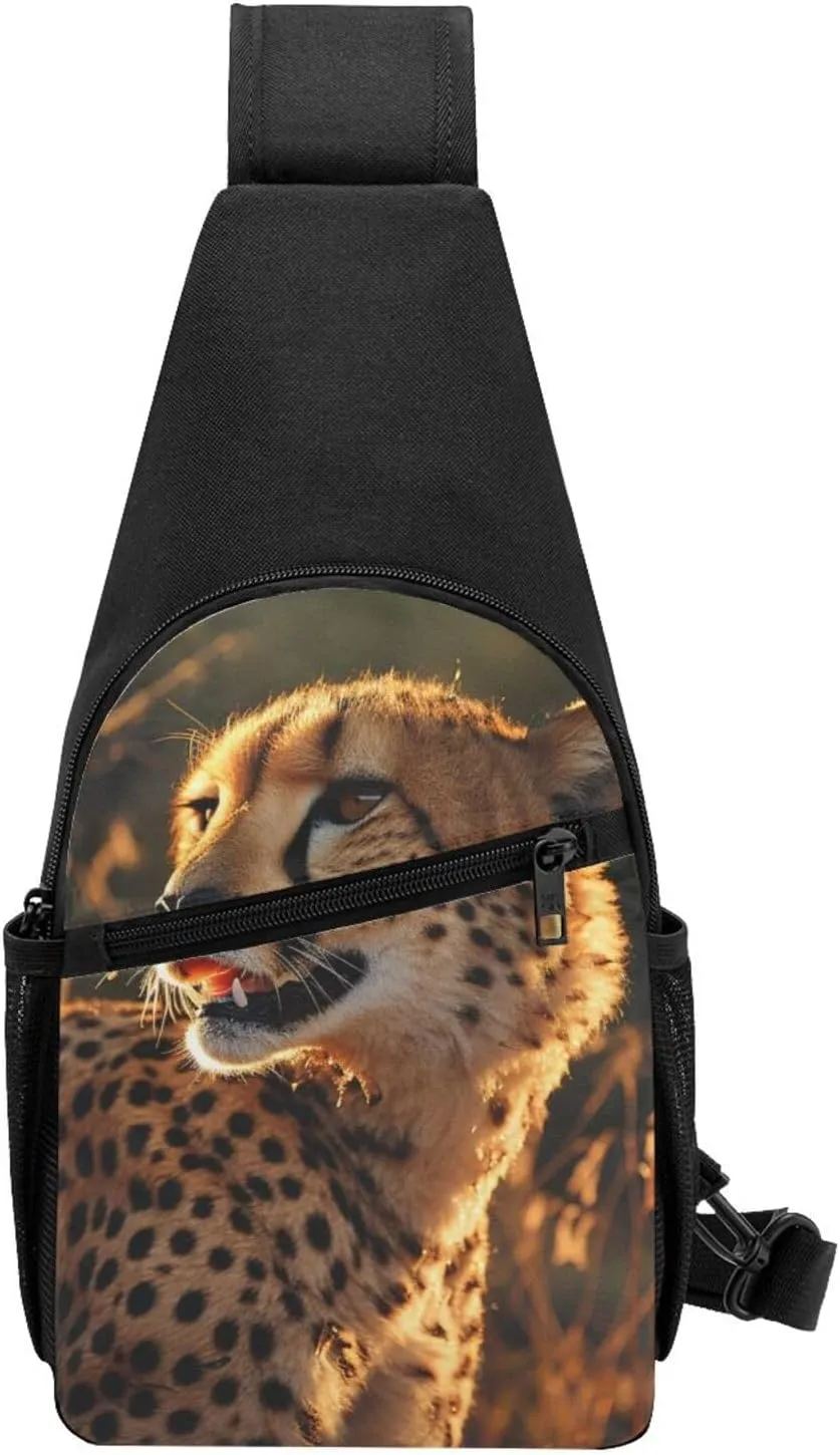 Crossbody Sling Backpack Sling Bag for Men Women Cross Chest Bag Shoulder Bag Cheetah Travel Hiking Daypack