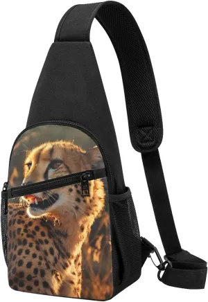 Crossbody Sling Backpack Sling Bag for Men Women Cross Chest Bag Shoulder Bag Cheetah Travel Hiking Daypack