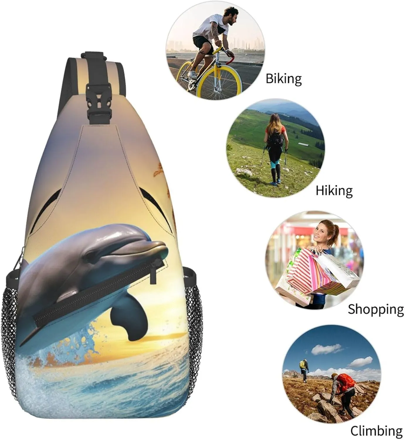 Crossbody Sling Backpack Sling Bag For Men Women Cross Chest Bag Shoulder Bag Dolphin Jumping Travel Hiking Daypack