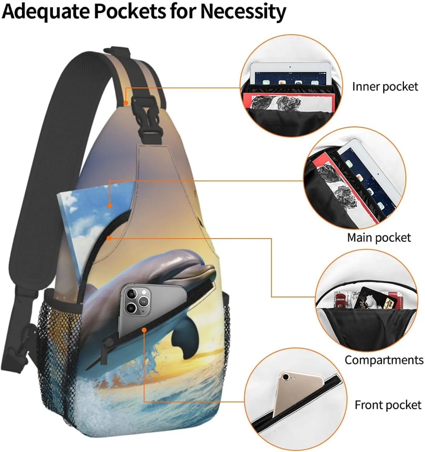 Crossbody Sling Backpack Sling Bag For Men Women Cross Chest Bag Shoulder Bag Dolphin Jumping Travel Hiking Daypack