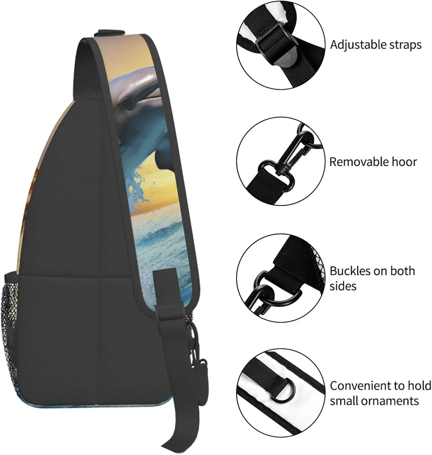Crossbody Sling Backpack Sling Bag For Men Women Cross Chest Bag Shoulder Bag Dolphin Jumping Travel Hiking Daypack