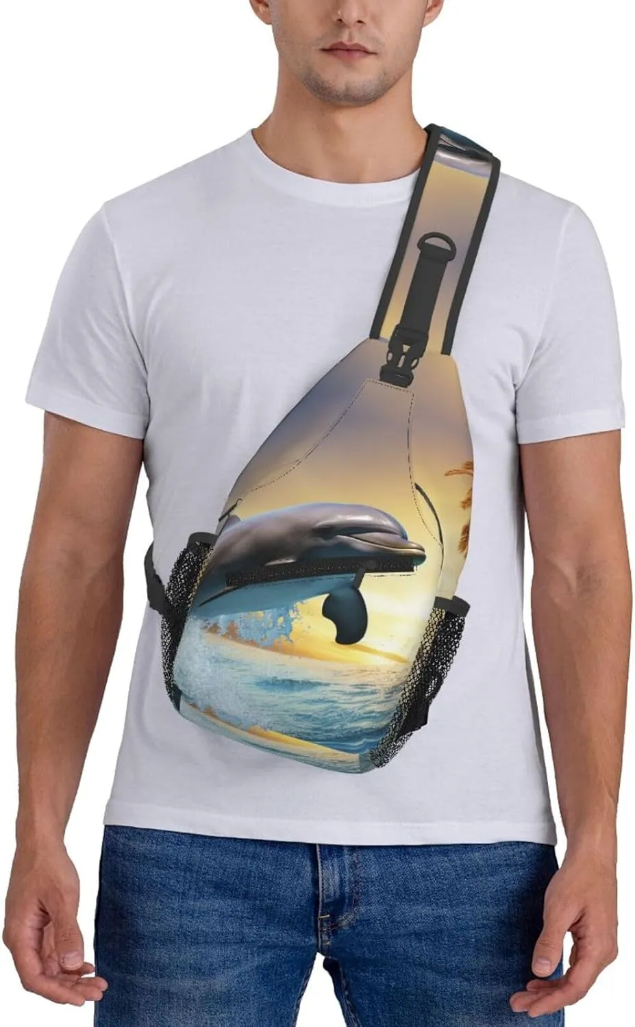 Crossbody Sling Backpack Sling Bag For Men Women Cross Chest Bag Shoulder Bag Dolphin Jumping Travel Hiking Daypack