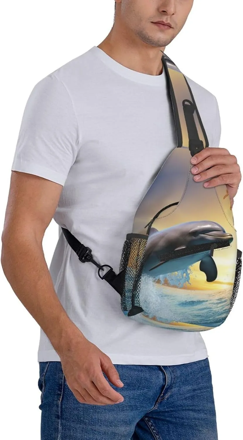 Crossbody Sling Backpack Sling Bag For Men Women Cross Chest Bag Shoulder Bag Dolphin Jumping Travel Hiking Daypack