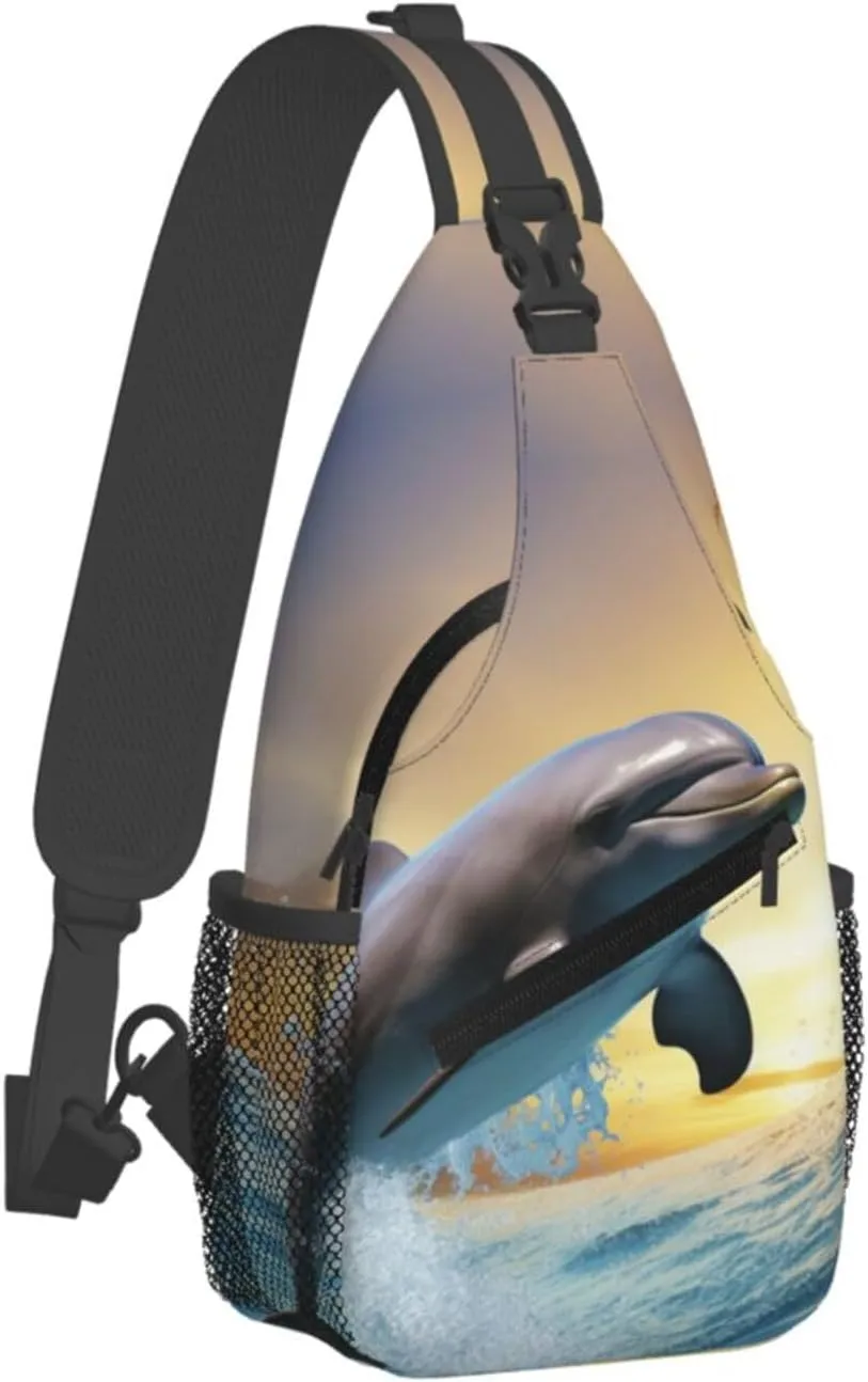 Crossbody Sling Backpack Sling Bag For Men Women Cross Chest Bag Shoulder Bag Dolphin Jumping Travel Hiking Daypack