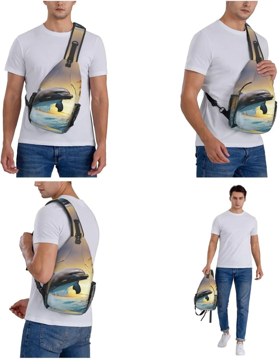 Crossbody Sling Backpack Sling Bag For Men Women Cross Chest Bag Shoulder Bag Dolphin Jumping Travel Hiking Daypack