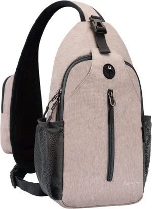 Crossbody Sling Bag for Women & Men, Lightweight Shoulder Bag, Multipurpose Backpack for Travel, Hiking, Shopping, Walking, Biking, Cycling, Earphone Hole, Flaxen