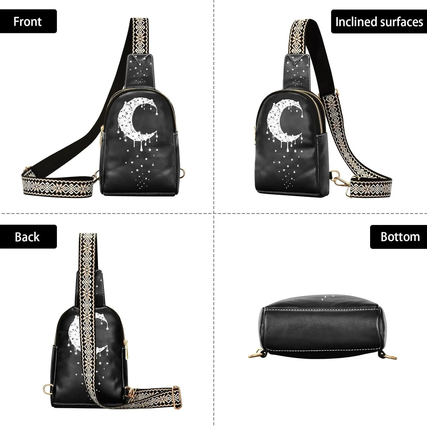 Crossbody Sling Bag for Women Leather Shoulder Chest Bag Small Fanny Pack for Hiking Travel