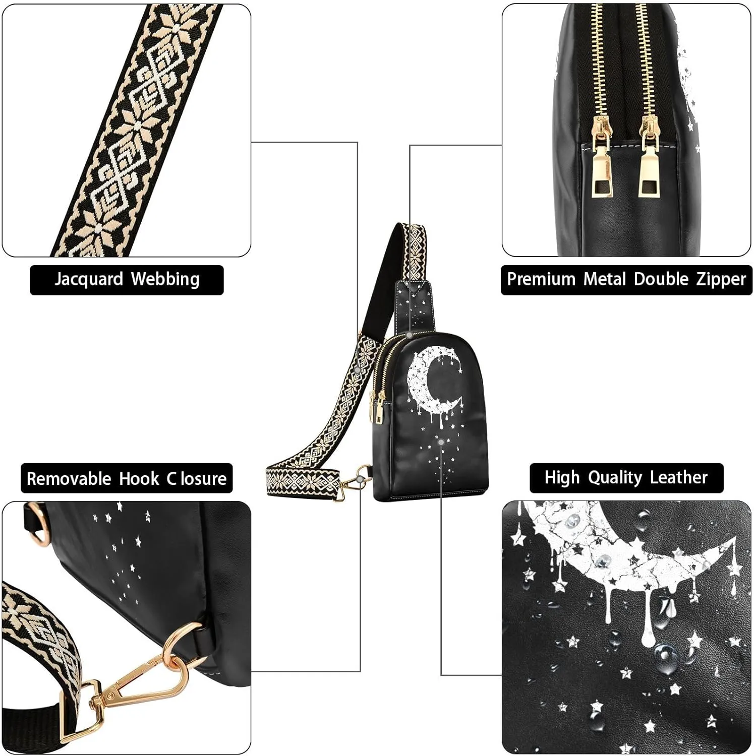 Crossbody Sling Bag for Women Leather Shoulder Chest Bag Small Fanny Pack for Hiking Travel