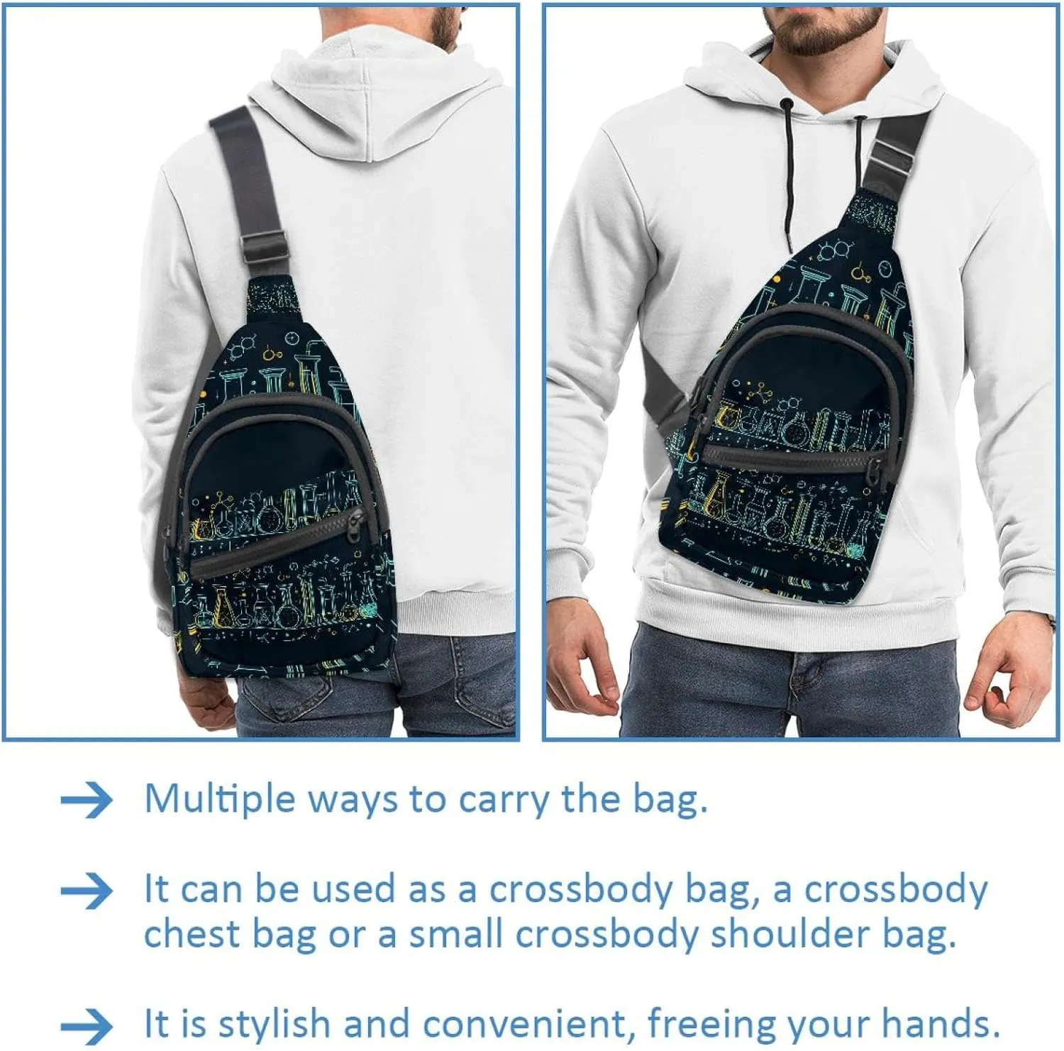 Crossbody Small Sling Bag Backpack for Women Men, Chemical creative outline horizontal ban (3) Chest Daypack Crossbody Travel Sports Hiking