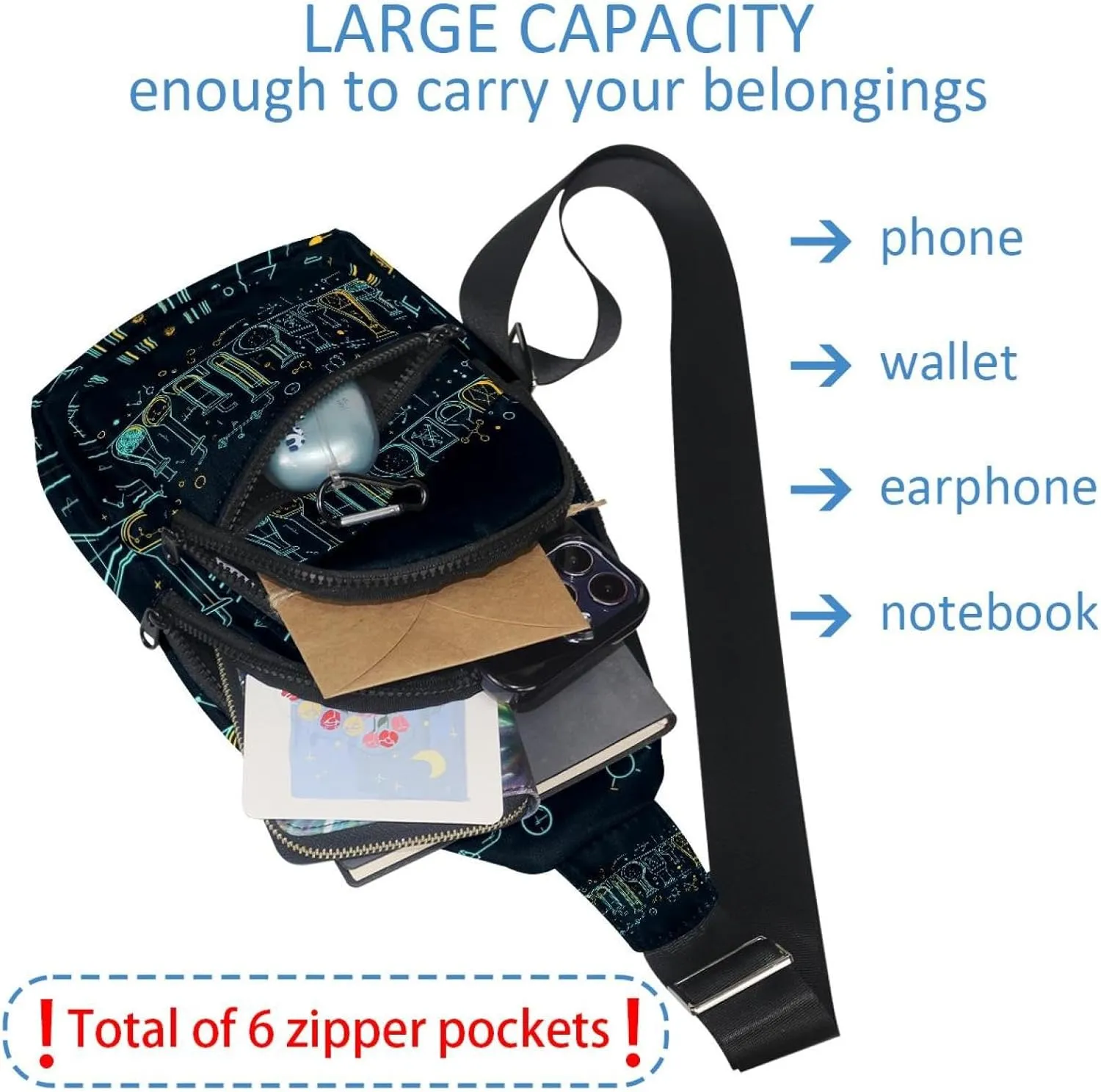 Crossbody Small Sling Bag Backpack for Women Men, Chemical creative outline horizontal ban (3) Chest Daypack Crossbody Travel Sports Hiking