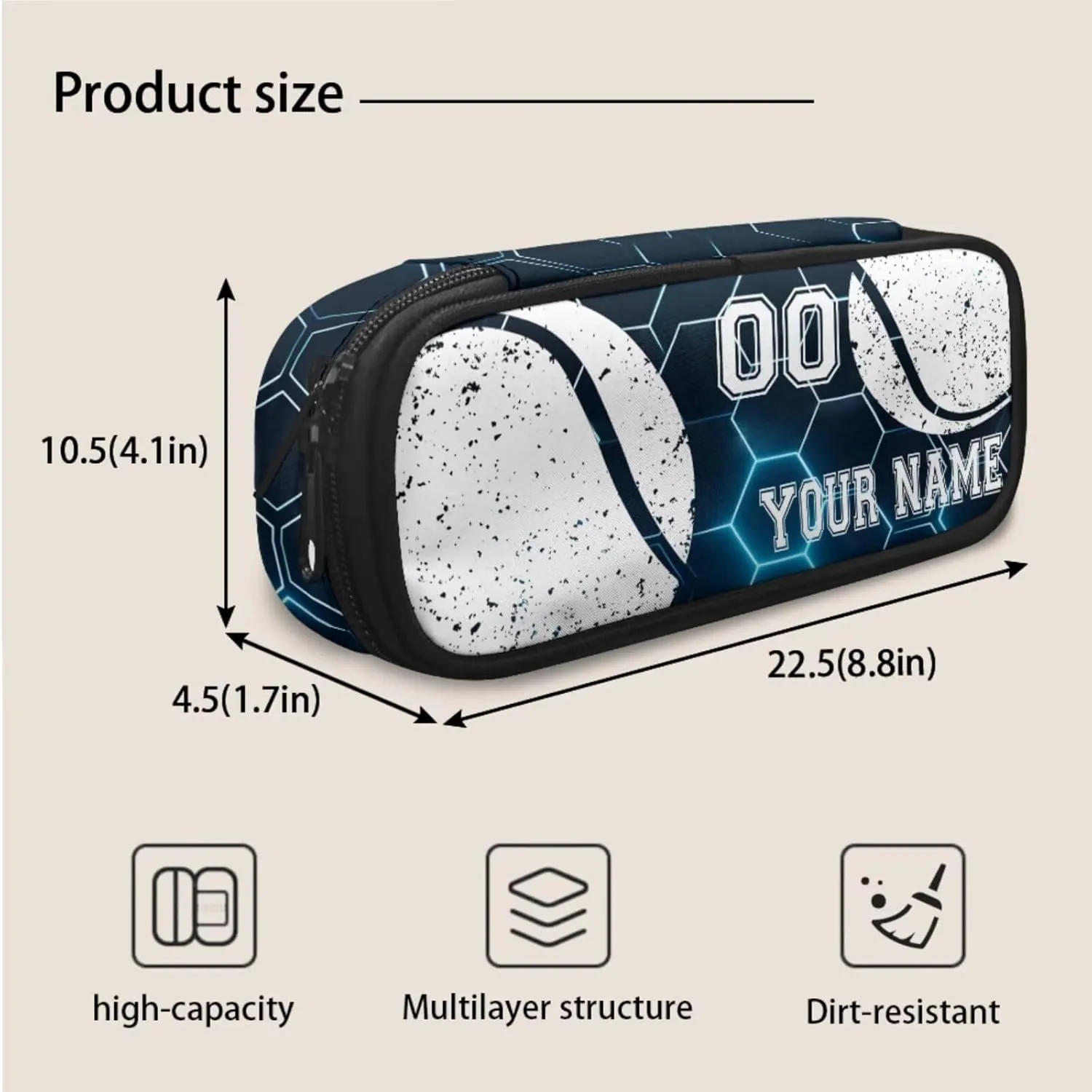 Custom Baseball Blue Hexagonal Mesh School Bookbag Travel Backpack Set with Kids Insulated Lunch Bag Pencil Case School Backpacks Book Bags Schoolbag for Toddler Little Boys Girls