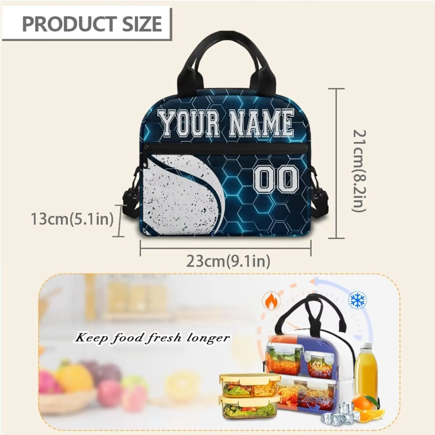 Custom Baseball Blue Hexagonal Mesh School Bookbag Travel Backpack Set with Kids Insulated Lunch Bag Pencil Case School Backpacks Book Bags Schoolbag for Toddler Little Boys Girls