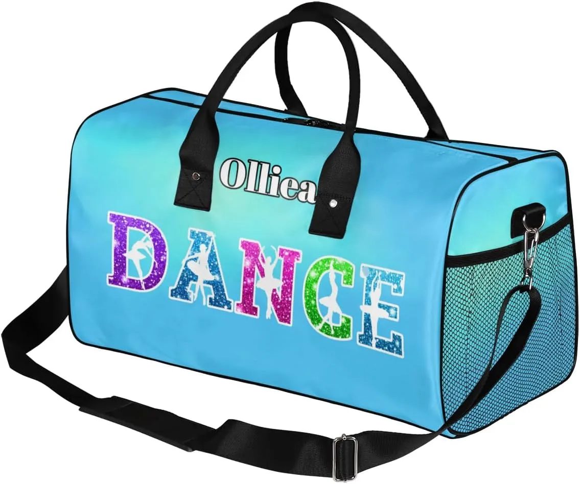 Custom Dance Bag Gym Bag Personalized Sport Duffel Bag Travel Weekender Bags Gymnastics Duffel Bag Blue Light
