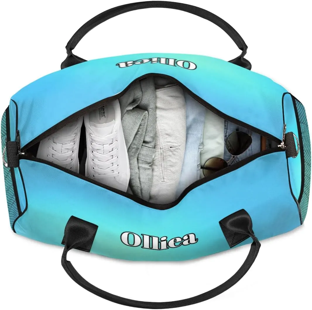 Custom Dance Bag Gym Bag Personalized Sport Duffel Bag Travel Weekender Bags Gymnastics Duffel Bag Blue Light