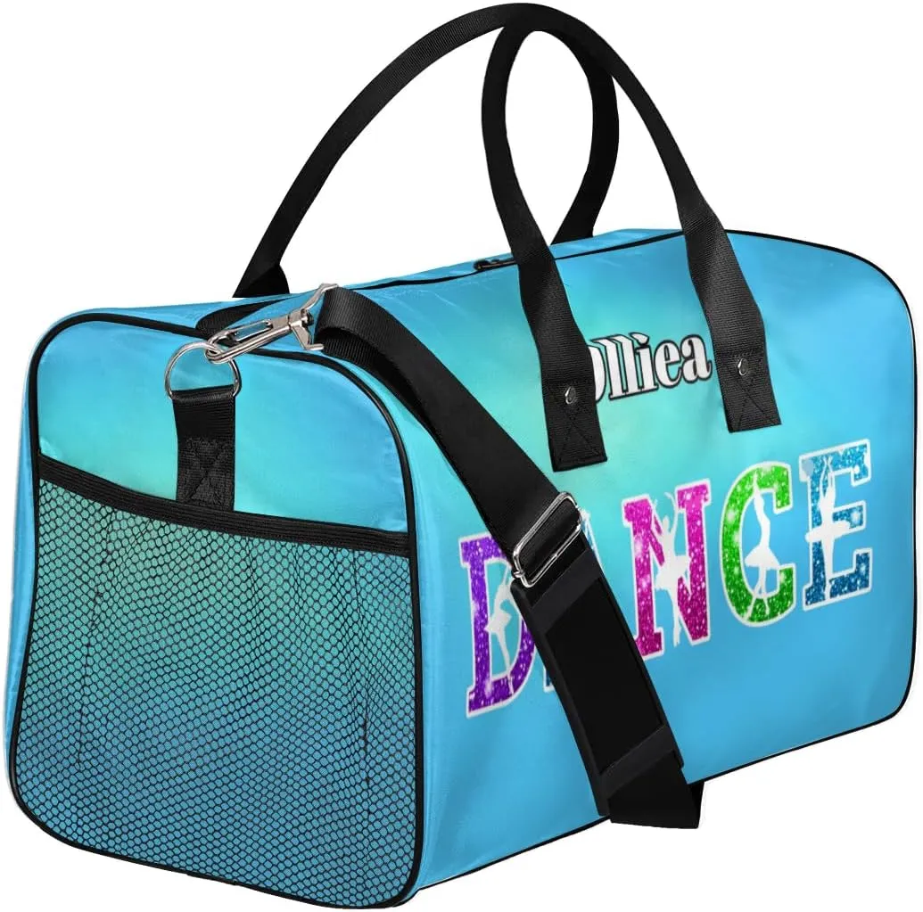 Custom Dance Bag Gym Bag Personalized Sport Duffel Bag Travel Weekender Bags Gymnastics Duffel Bag Blue Light