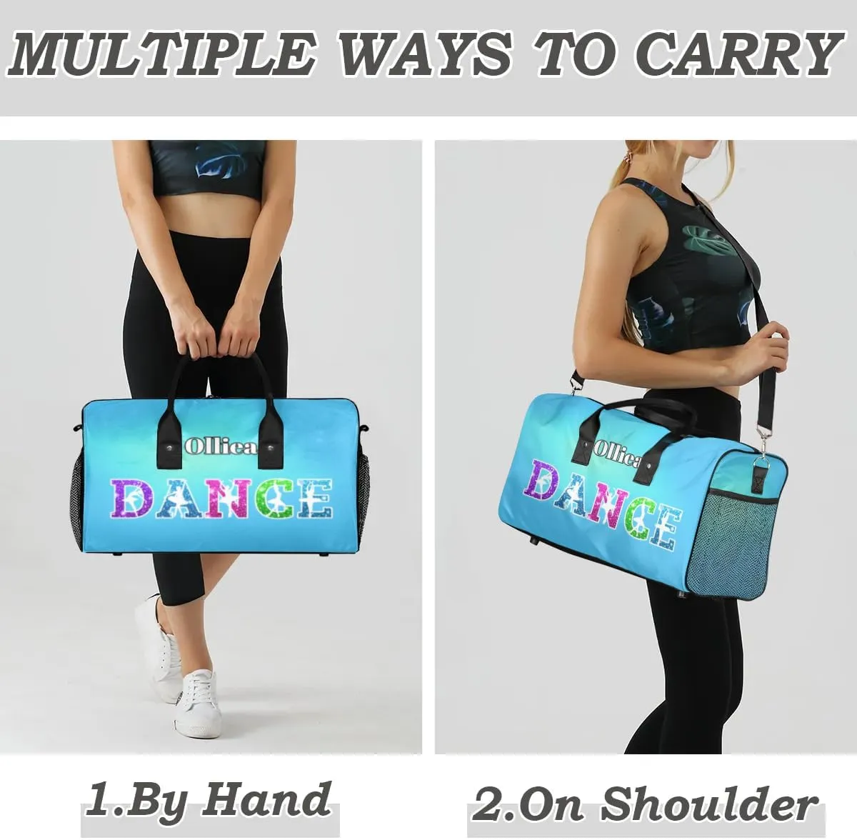 Custom Dance Bag Gym Bag Personalized Sport Duffel Bag Travel Weekender Bags Gymnastics Duffel Bag Blue Light